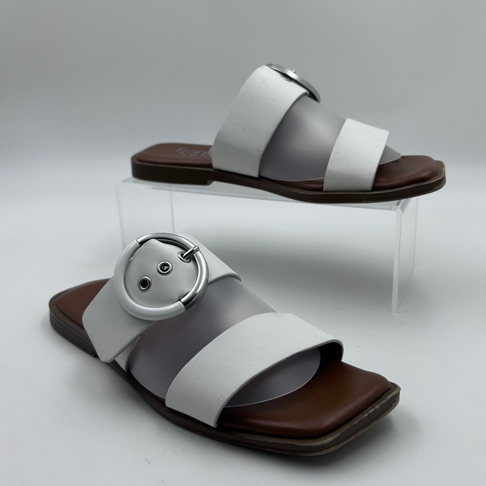Franco Sarto Slide Sandals Womens 6 White‎ Buckle Square Toe Minimalist Summer